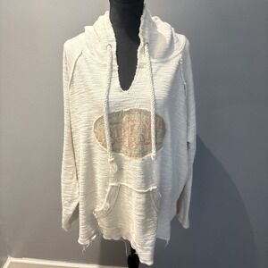 Hoodie Ivory Textured  " Bite Me Bait Stand" Graphic Beach Coastal Unisex Sz 2XL